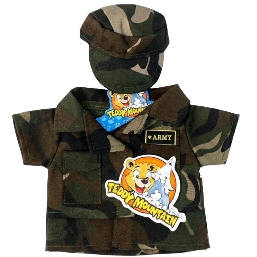 8" Plush Outfit Army Green W/Hat  Camo Military Set 2311 Teddy Mountain